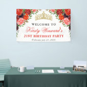 Oranje en bruine Herfst Bloemen Verjaardag Spandoek (Beurs)