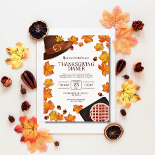 Oranje en bruine herfst Thanksgiving Diner Invite Kaart