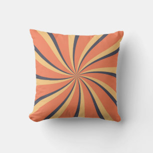 Oranje en donkerblauwe retro stijl zonnestralen kussen