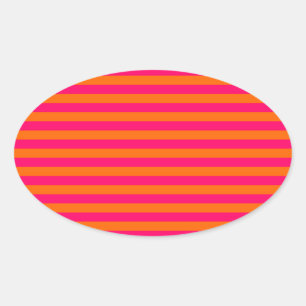 Oranje en Fuchsia Streep Ovale Sticker