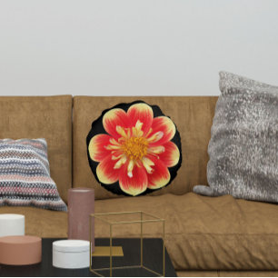 Oranje en geel Collarette Dahlia Floral Rond Kussen