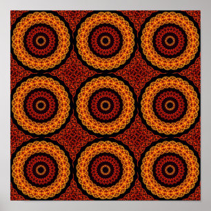 Oranje en geel Retro Mandala Poster