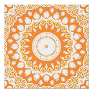 Oranje en Geel Stralend Mandala Patroon Perfect Poster