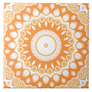 Oranje en Geel Stralend Mandala Patroon Tegeltje