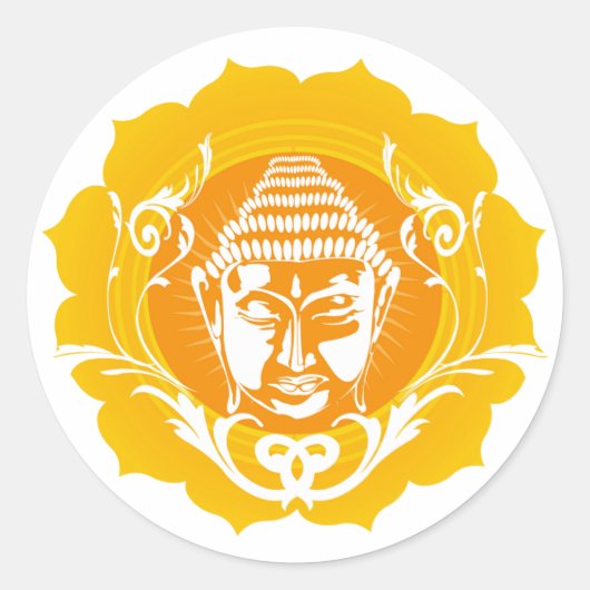 Oranje en gele boeddha ronde sticker (Voorkant)