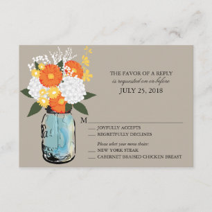 Oranje en gele citrusbloesem Mason Jar RSVP Kaartje