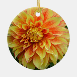 Oranje en gele dahliabloem keramisch ornament