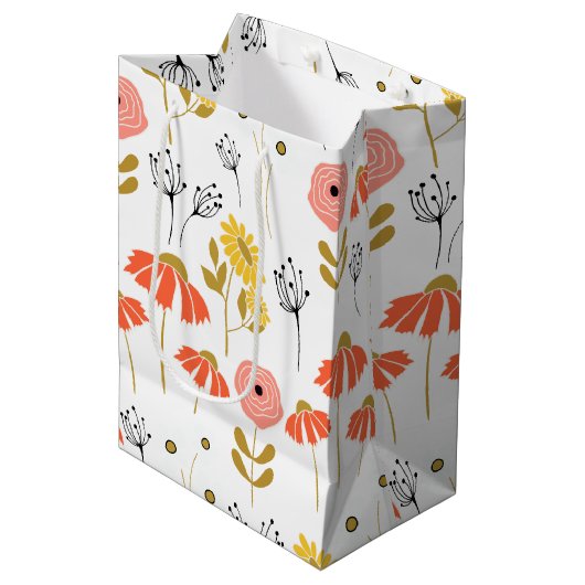 Oranje en gele Doodle Flower Medium Gift Bag Medium Cadeauzakje (Voorkant Gekanteld)