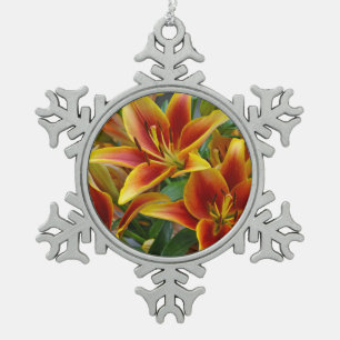 Oranje en gele lib tin sneeuwvlok ornament