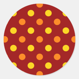 Oranje en gele polka stippen op rood ronde sticker