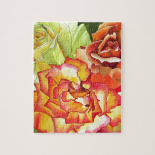 Oranje en gele rozen waterverf kunst legpuzzel