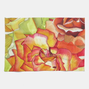 Oranje en gele rozen waterverf kunst theedoek