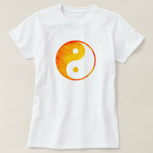 Oranje en gele Waterverf van Yin Yang Chinees T-shirt