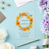 Oranje en Gele Wilde Bloemen Krans Bruiloft Acryl Uitnodigingen (Insitu (Huwelijk))