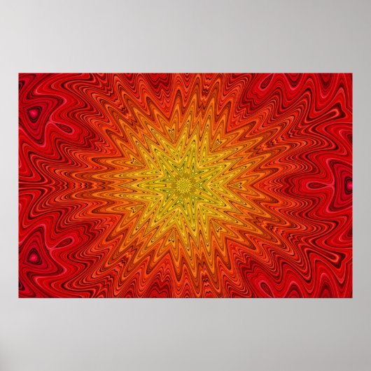 Oranje en gele zon/ster/hart Mandala Poster (Voorkant)