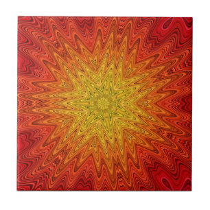 Oranje en gele zon/ster/hart Mandala Tegeltje