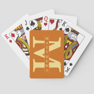 Oranje en goud - Gepersonaliseerd Monogram en naam Pokerkaarten
