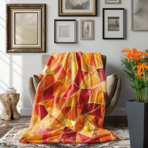 Oranje en gouden glas-in-lood mozaïekpatroon fleece deken