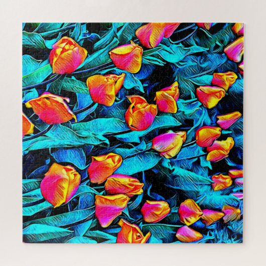 Oranje en gouden kunstTulpen Legpuzzel (Horizontaal)