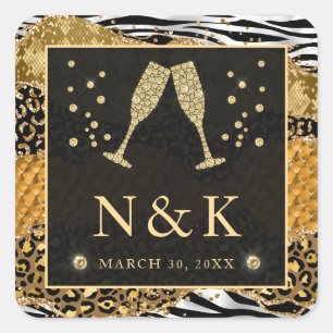 Oranje en goudvrij Oerwoud Glitter Agate Wedding Vierkante Sticker