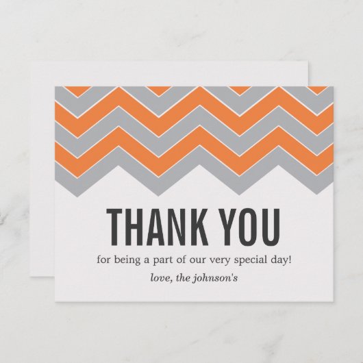 Oranje en grijs design bruiloft bedankkaart (Voorkant / Achterkant)
