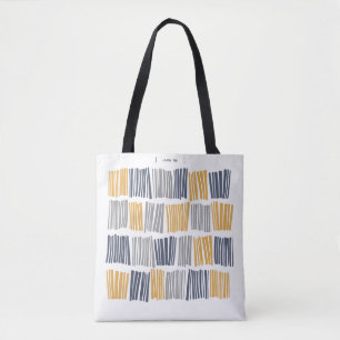 Oranje en grijze abstracte lijnen tote tas
