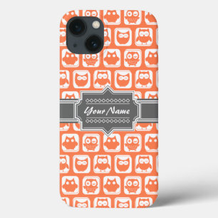 Oranje en Grijze Owl Persoonlijke naam iPhone 13 Hoesje