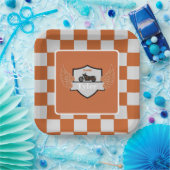 Oranje en grijze vleugels ingecheckt en motorrijwi papieren bordje (Feest)