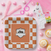 Oranje en grijze vleugels ingecheckt en motorrijwi papieren bordje (Feest)