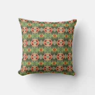 Oranje en groene Abstracte Bloemen Rustiek Buitenkussen