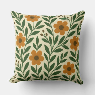 Oranje en groene bloemen werp kussen