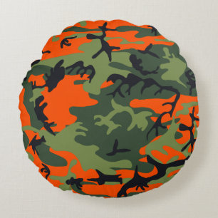 Oranje en groene camouflage, leger, leger rond kussen
