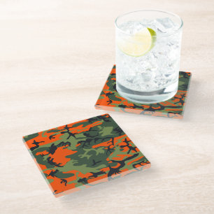 Oranje en groene camouflage, militair, leger glazen onderzetter