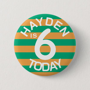 Oranje en groene gestreepte kinder verjaardag leef ronde button 5,7 cm