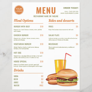 Oranje En Groene Hamburger Hotdog Eetmenu Prijzen Flyer