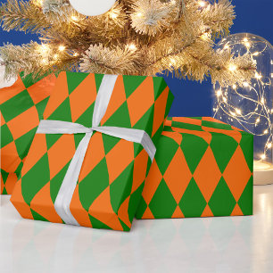 Oranje en groene harlekijn geruite ontwerp cadeaupapier