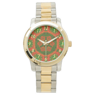 Oranje en groene Kaleidoscoop Horloge