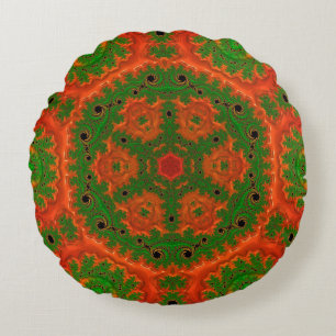 Oranje en groene Kaleidoscoop ronde Cushion Rond Kussen