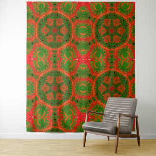 Oranje en groene Kaleidoscoop Wandkleed