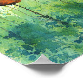 Oranje en groene papavers, Waterverf bloemenmuur Poster (Hoek)