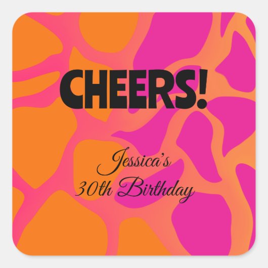 Oranje en heet roze verloop Cheers Vierkante Sticker (Voorkant)