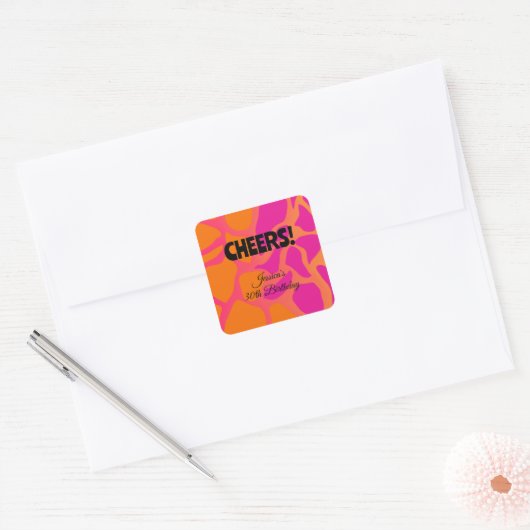 Oranje en heet roze verloop Cheers Vierkante Sticker (Envelop)