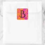 Oranje en heet roze verloop monogram  vierkante sticker (Tas)