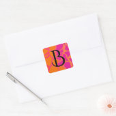 Oranje en heet roze verloop monogram  vierkante sticker (Envelop)