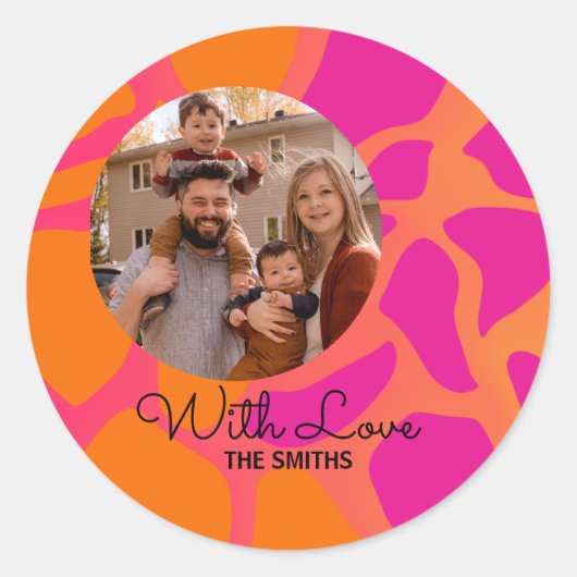 Oranje en hete roze gradiënt met liefde ronde sticker (Voorkant)