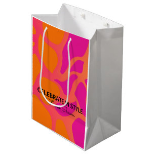 Oranje en hete roze gradiënt vieren in stijl medium cadeauzakje