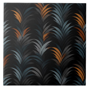 Oranje en leisteenblauwe Art Deco-bladeren Tegeltje
