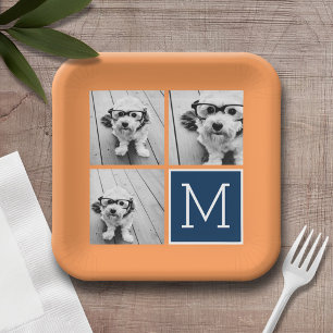 Oranje en marine Instagram-foto collage monogram Papieren Bordje