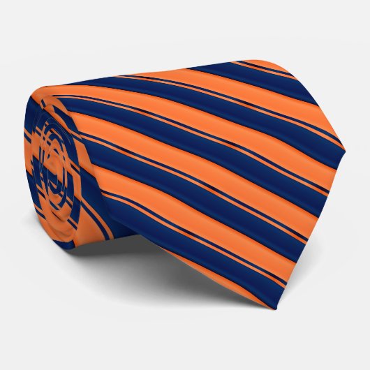 Oranje en marineblauwe strepen stropdas (Opgerold)