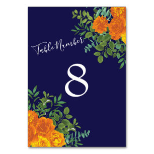 Oranje en marinesblauwe pony en Roos Floral Weddin Kaart